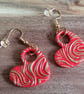 Handmade Polymer Clay Red and Gold Heart Earrings, 316 Surgical Stainless Steel - Image 2