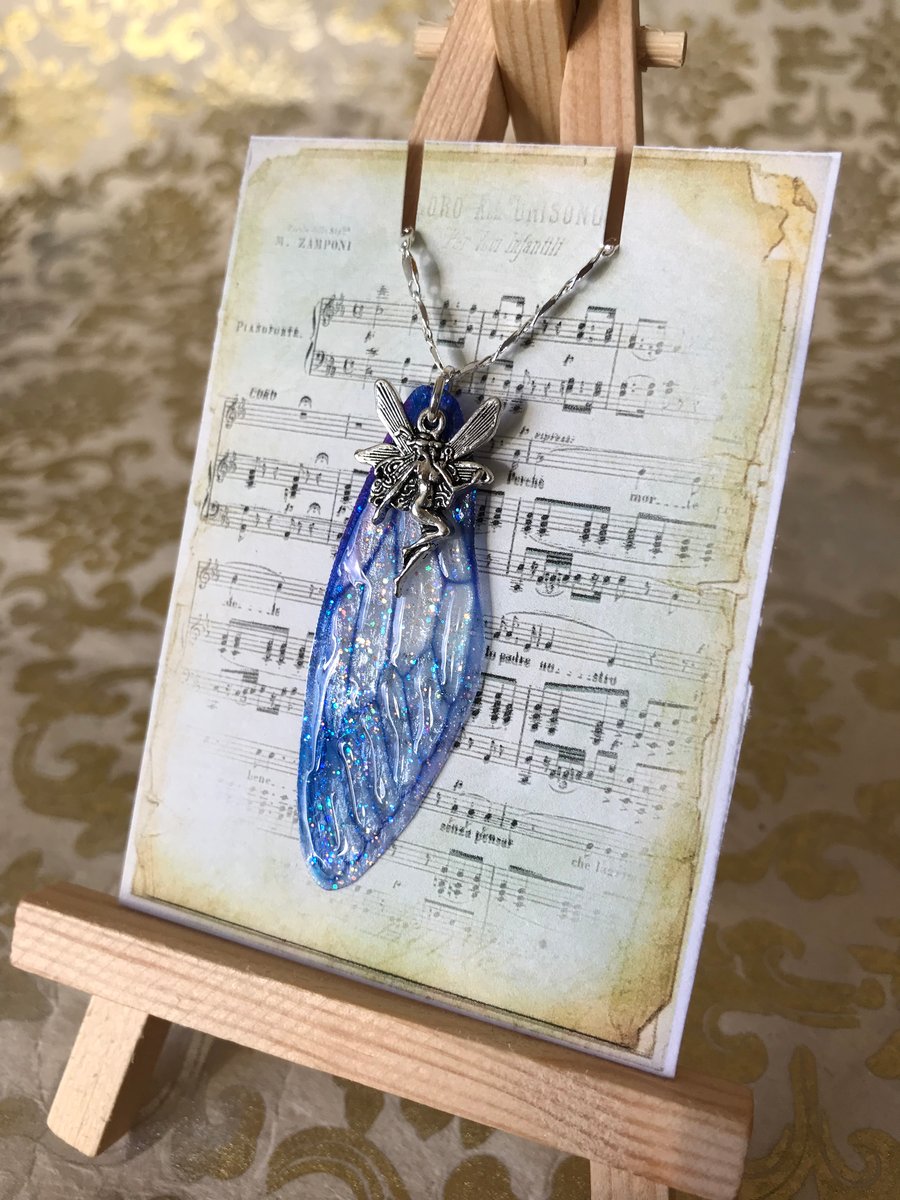 Purple Blue Fairy Wing Sterling Silver Necklace