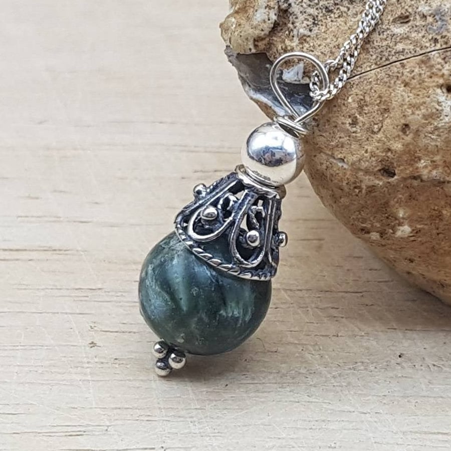 Minimalist Seraphinite cone pendant. Reiki jewellery