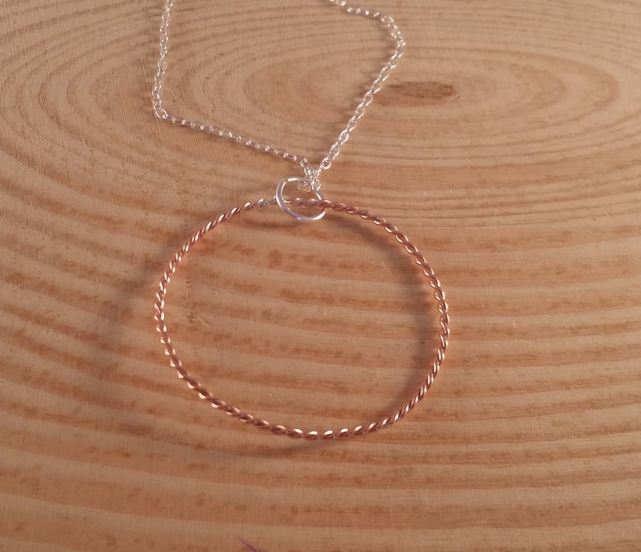 Sterling Silver and Copper Twisted Hoop Necklace