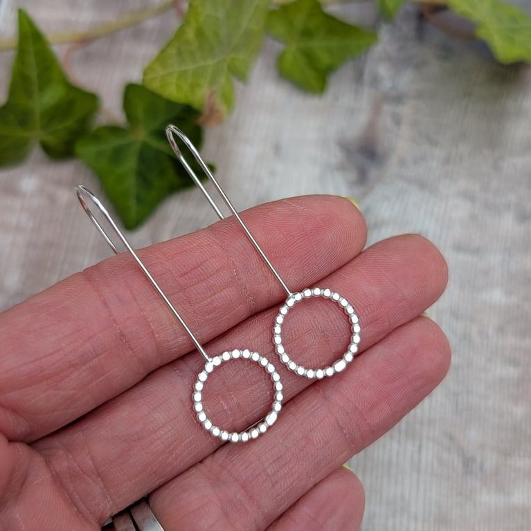 Sterling Silver Beaded Circle Long Earrings - JBJ1115