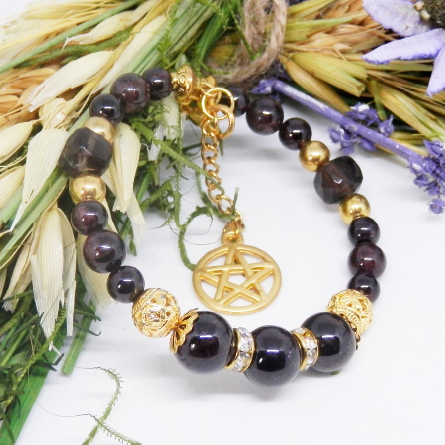 Deep Red Garnet Memory Wire Beaded Bracelet