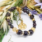 Deep Red Garnet Memory Wire Beaded Bracelet