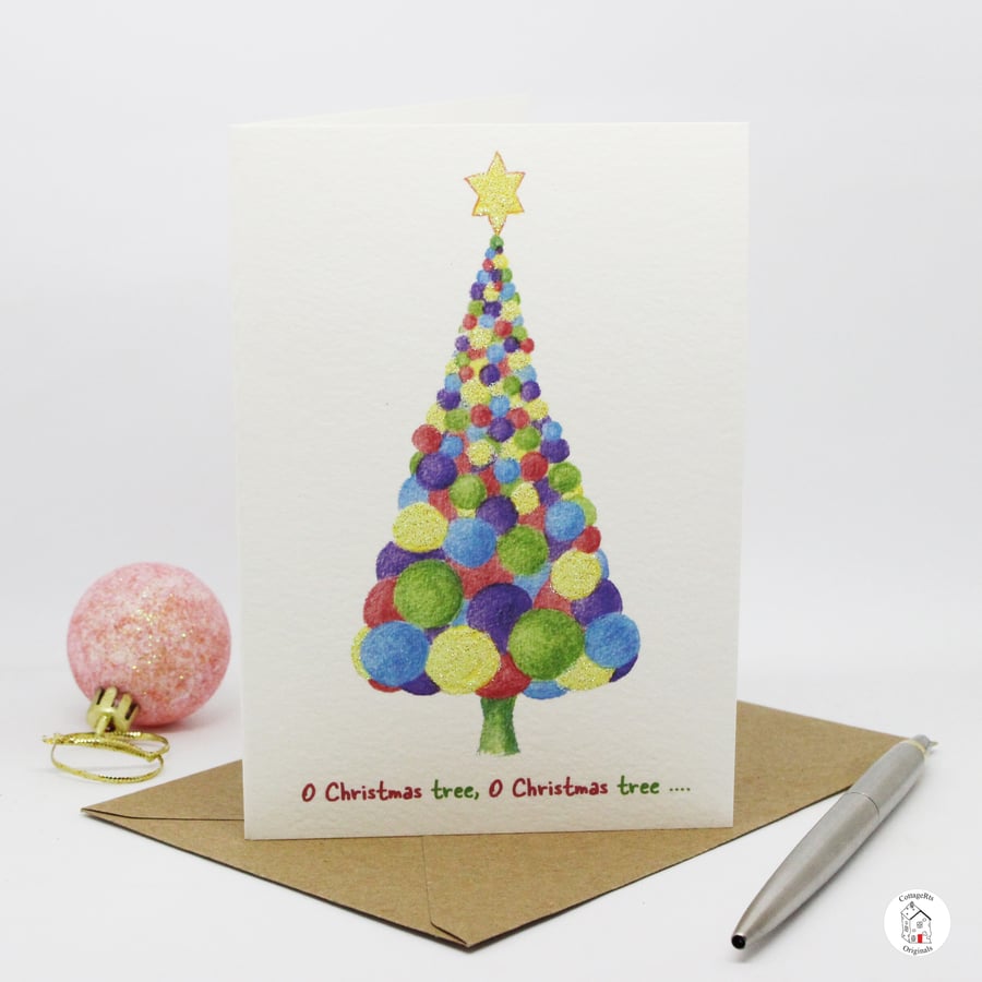 Fun Christmas Tree Christmas Card Hand Designed and Finished By CottaegRts