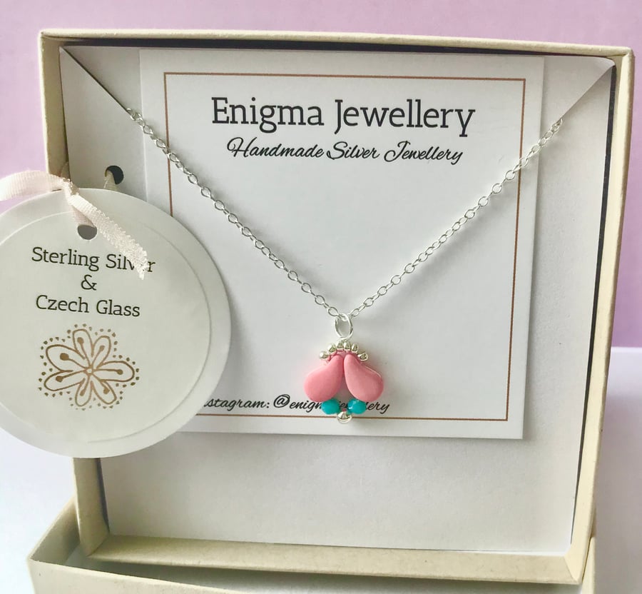 Sterling Silver & Czech Glass  ‘Flower Bud’ Necklace