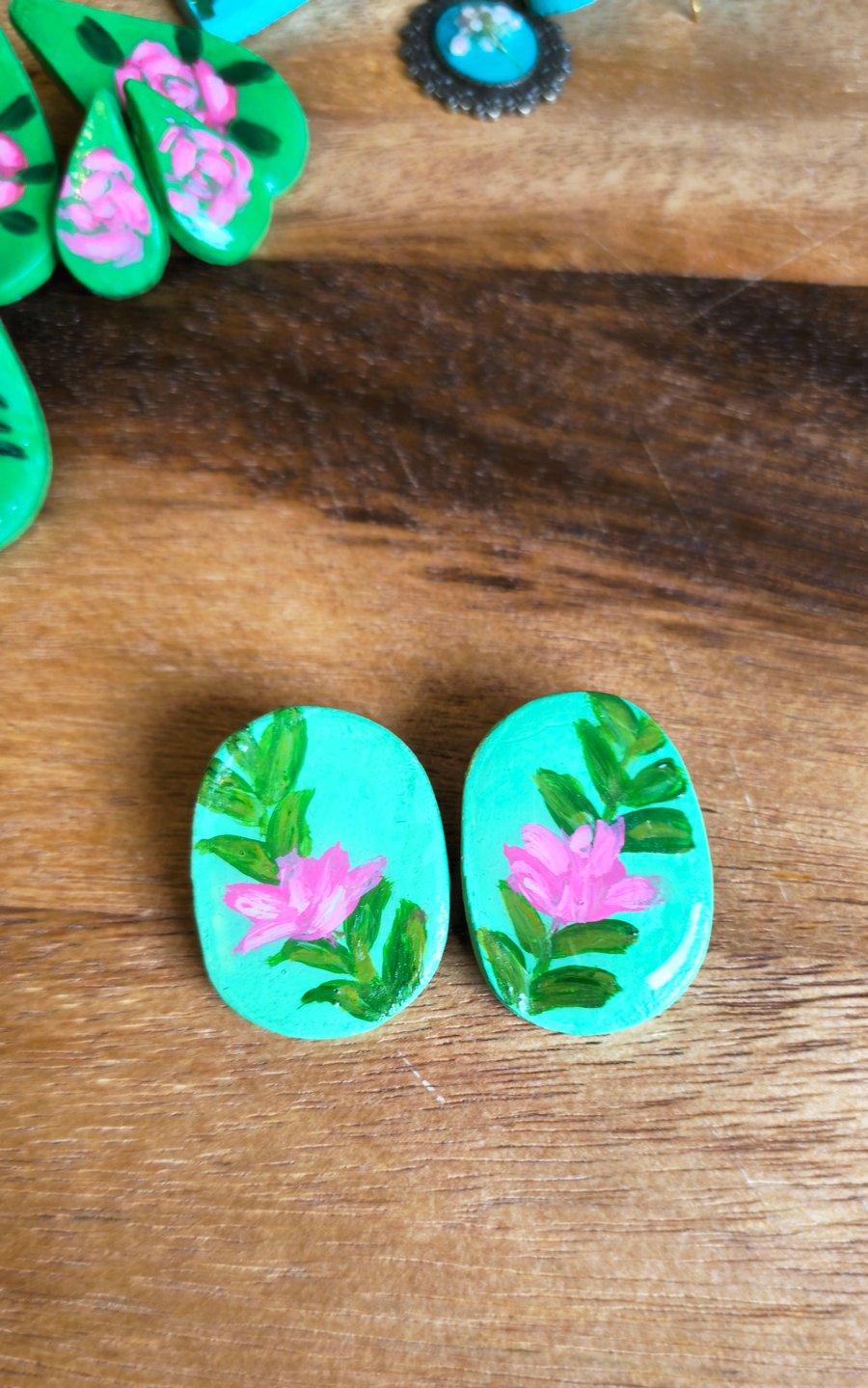 Hand-Painted Air-Dry Clay Earrings with Resin Finish – Unique Artisan Jewelry