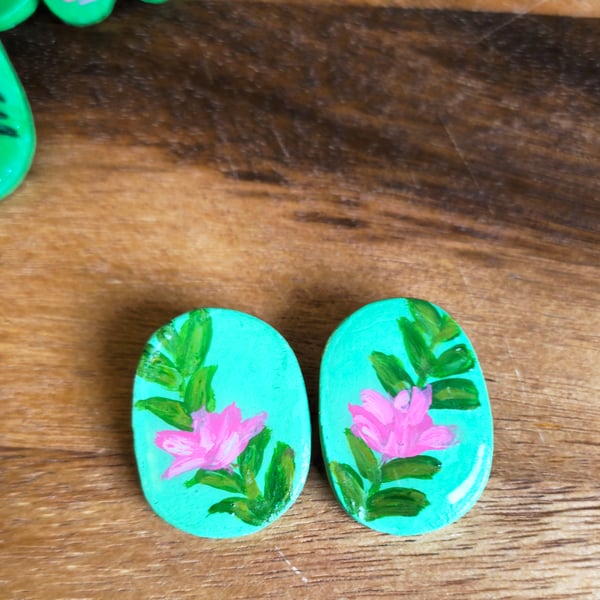 Hand-Painted Air-Dry Clay Earrings with Resin Finish – Unique Artisan Jewelry