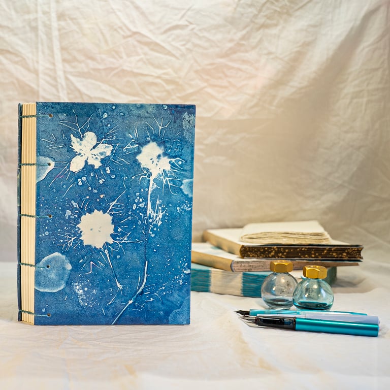 Coptic Journal with Nigella from my Garden (Folksy143)