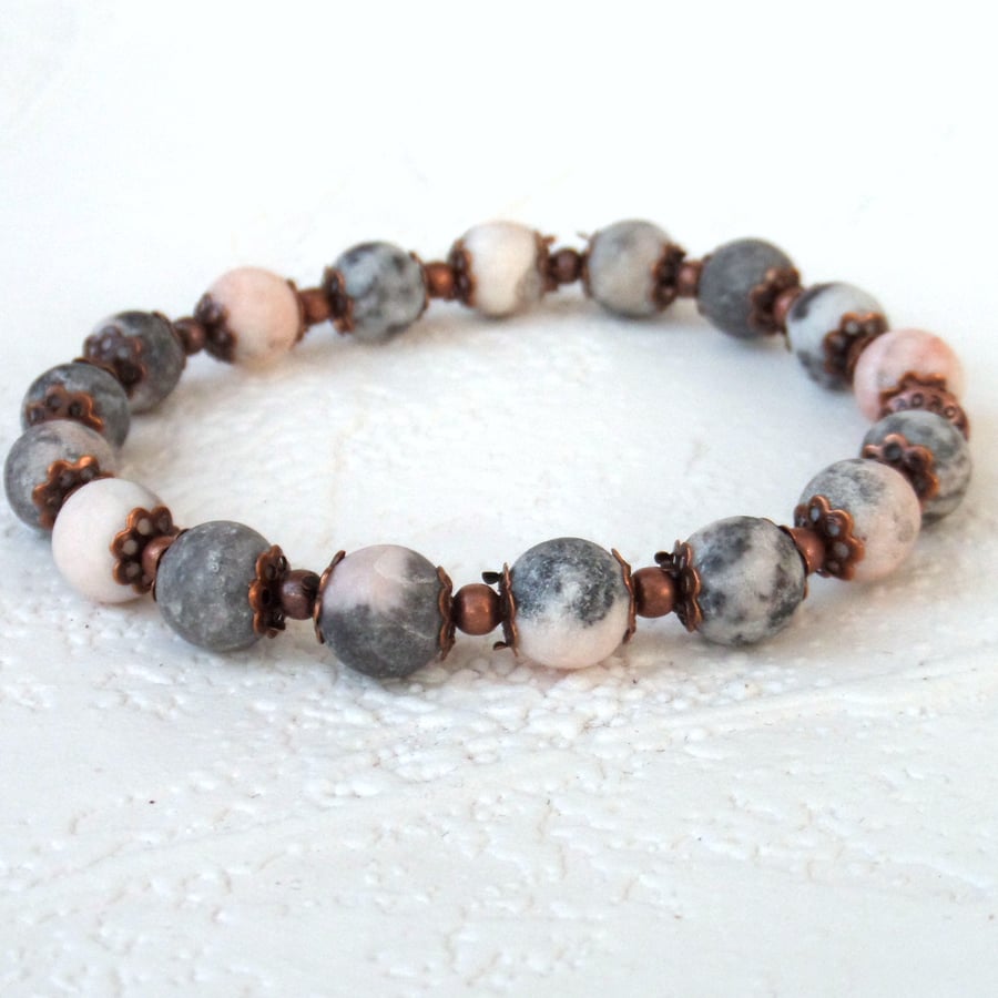 Copper and Zebra jasper stretchy bracelet