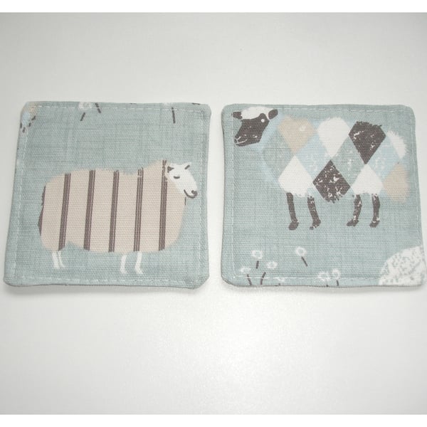 2 Sheep Fabric Coaster Coasters Pair of Two