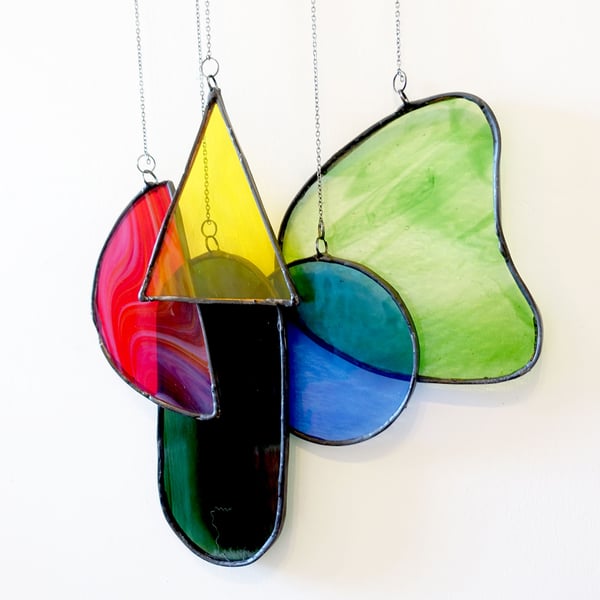 Stained Glass Abstract Shapes 1950s inspired Suncatcher Window Ornament