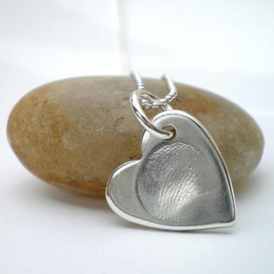 Silver Fingerprint Tiny Heart Necklace