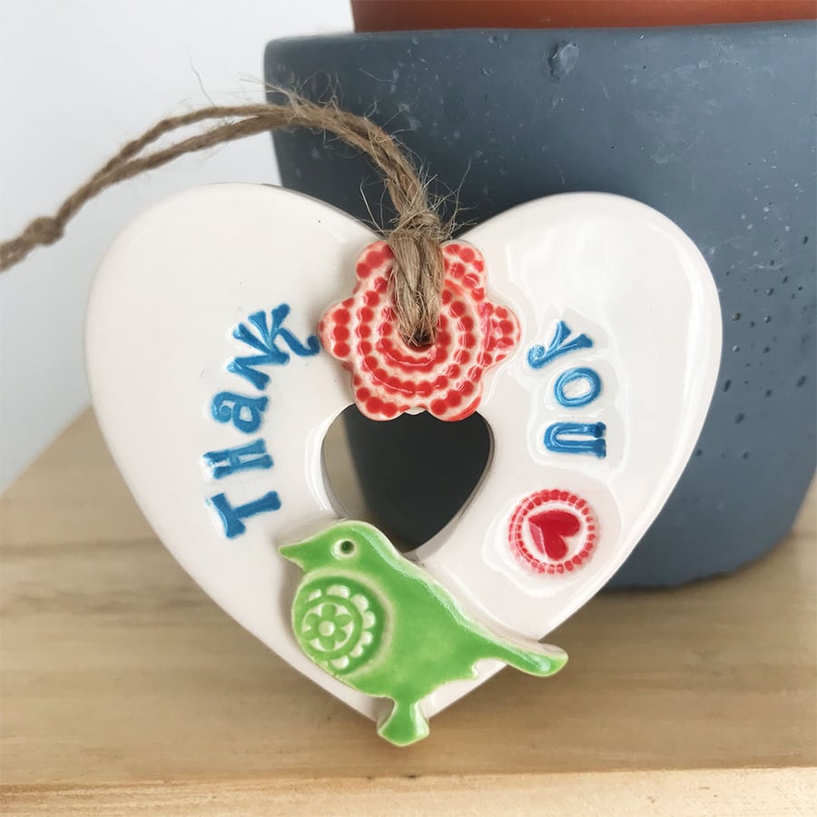 Small Ceramic heart shaped bird house decoration Thank You gift