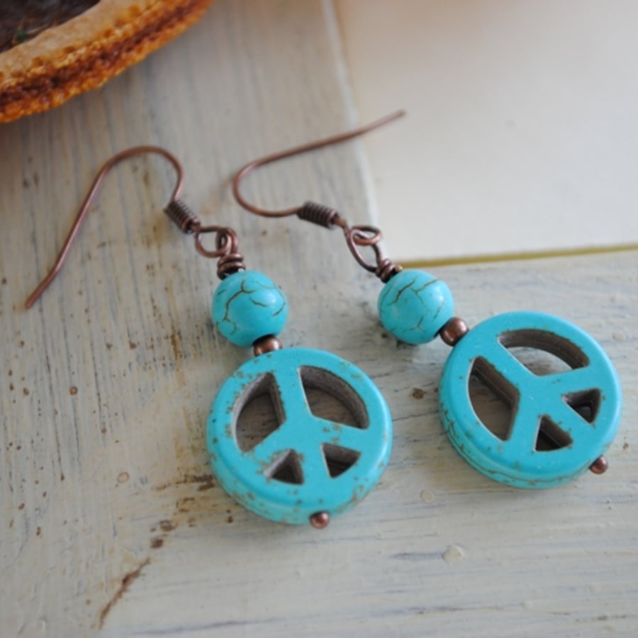 Turquoise & copper peace earrings