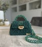 Green Crystal Beaded Bag, Evening Handbag with Chain, Small Formal Purse