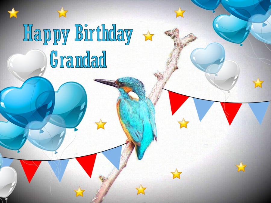 A5 Card Happy Birthday Grandad Kingfisher 