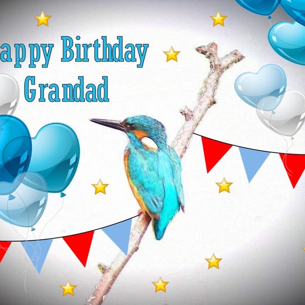 A5 Card Happy Birthday Grandad Kingfisher 