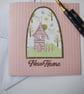New Home Card - Pink House with woodland scene and knitted effect embossed card - Image 6