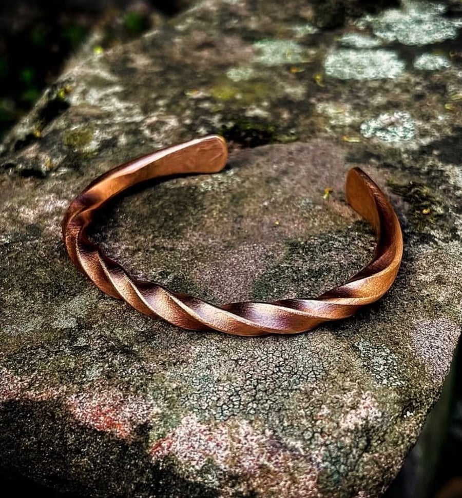 Solid Densely Twisted Copper Cuff Bracelet 