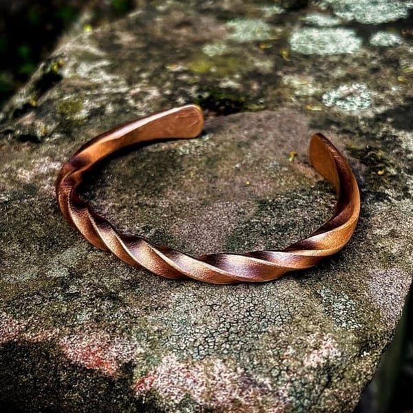 Solid Densely Twisted Copper Cuff Bracelet 