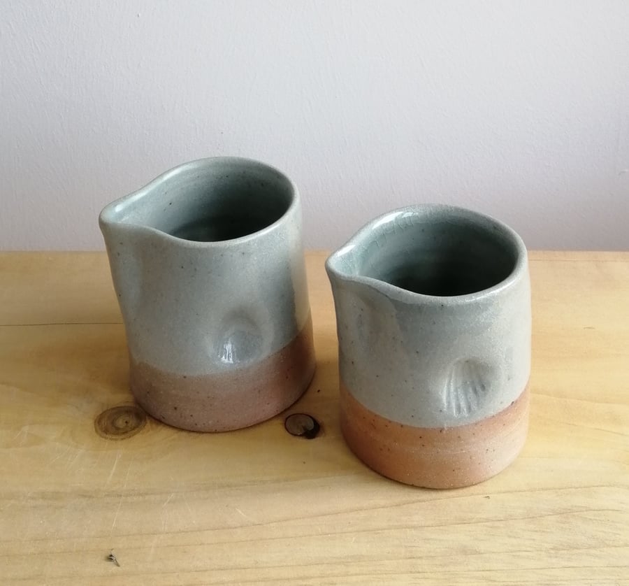 Beautiful handmade ceramic stoneware small milk jug celadon glaze