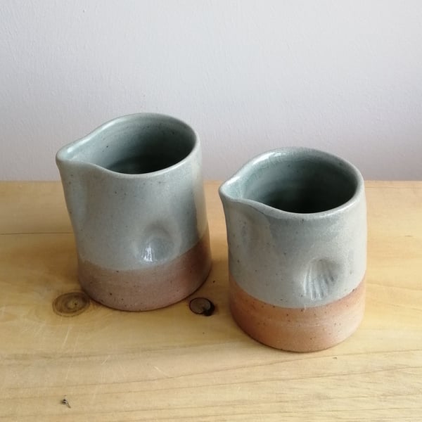 Beautiful handmade ceramic stoneware small milk jug celadon glaze