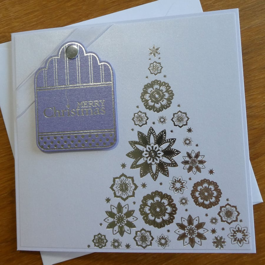 Lilac & Silver Foiled Christmas Tree Card - Merry Christmas