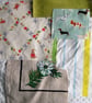 Upcycled slow stitching kit includes fabric, buttons, thread, lace, ribbon - Image 3