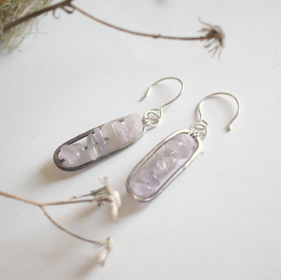 Amethyst and Recycled Silver Drops