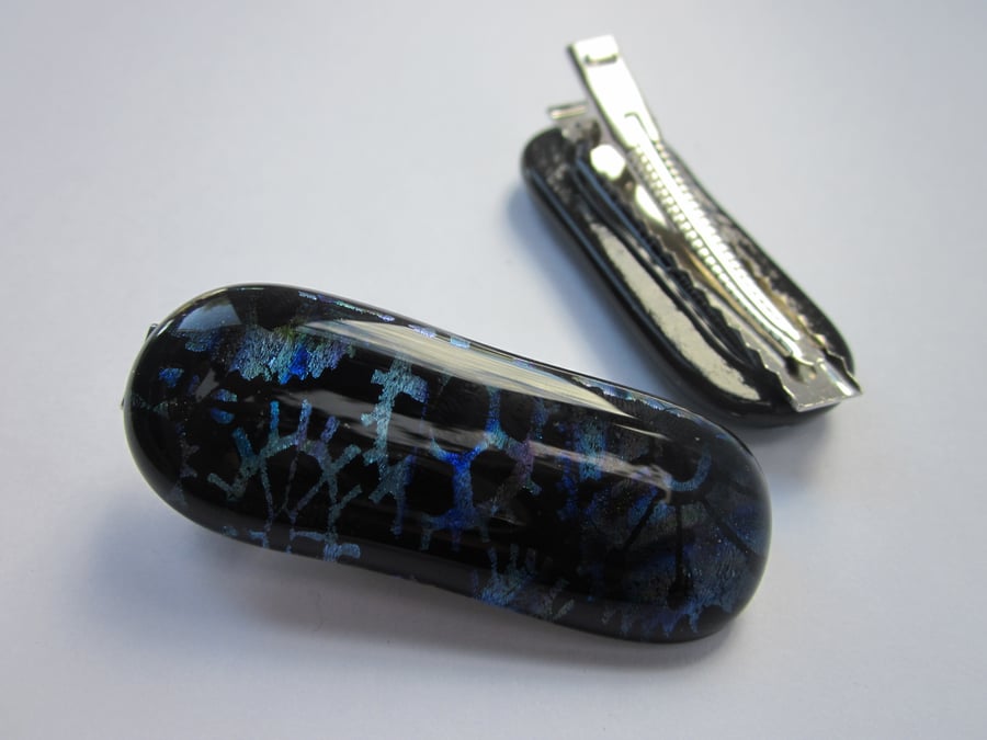 One glass crocodile hair clip - ocean steampunk