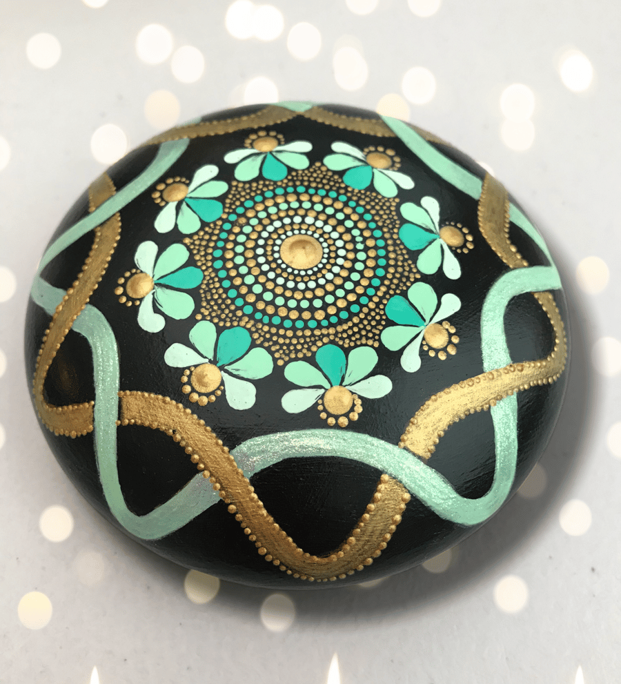 Green & Gold Mandala Stone