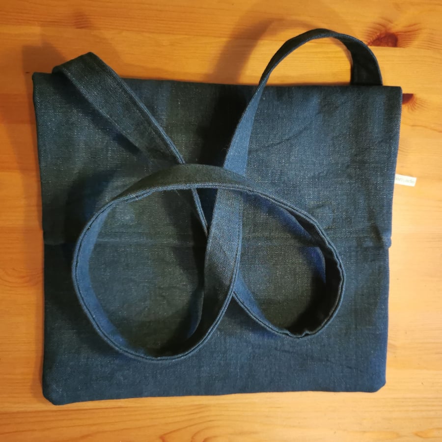 Teal linen 'fold over' bag