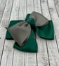 School Hunter Green and Grey Top Knot Bow on Clip - Image 2