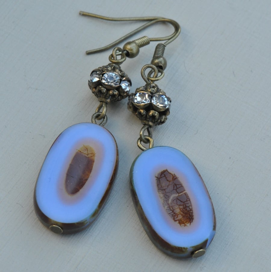 Blue Velvet Czech Glass & Diamante Bead Earrings