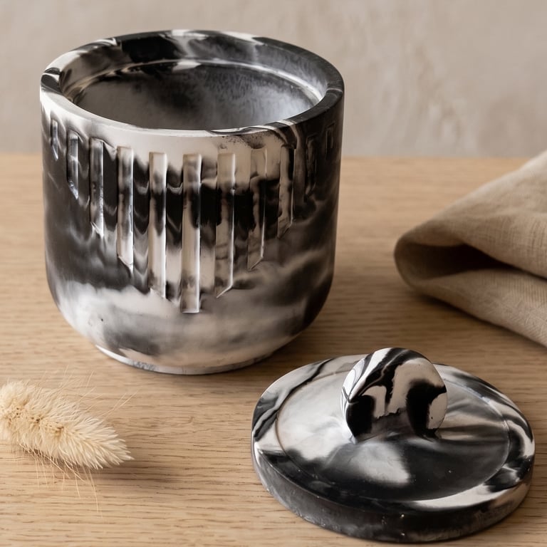 Black and White Marbled Jewellery Box with Lid