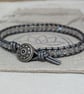 Labradorite and metallic grey leather bracelet with button fastener  - Image 9