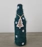 Green Yarn Christmas Bottle - Rustic Festive Decor - Snowflake and Tree Detail