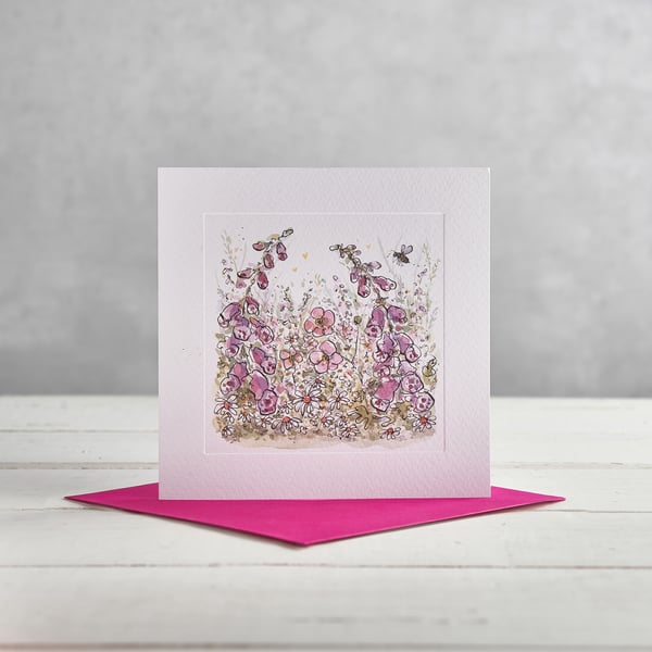 Foxgloves and Daisy greetings Card