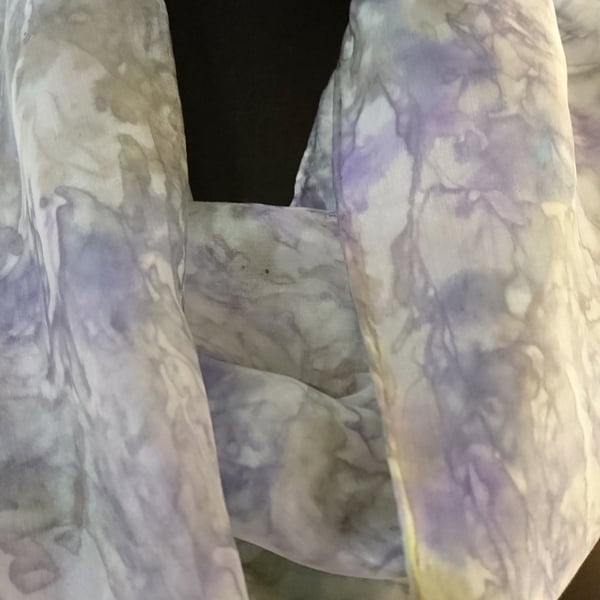 Lilac and Olive vintage look Infinity style - Hand Painted Silk Scarf