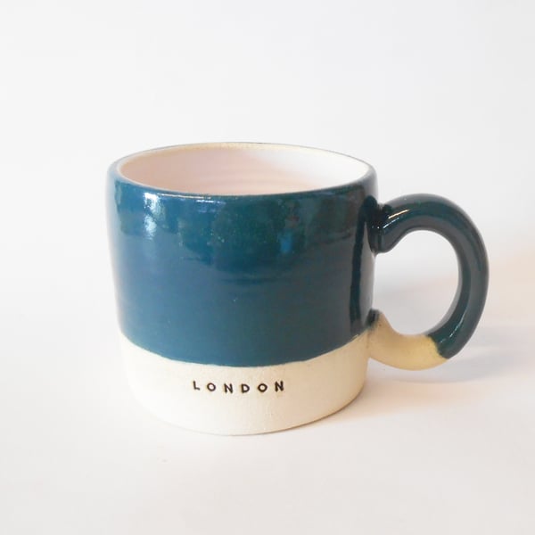  Mug London Logo  Dark tide pool Green glazed.