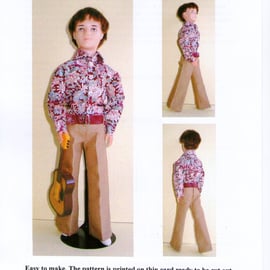 Sewing Pattern for Paul or Ken doll. 1970's Flared Trousers and Shirt