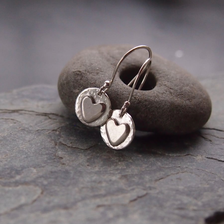 Sterling Silver Heart and Disc Earrings