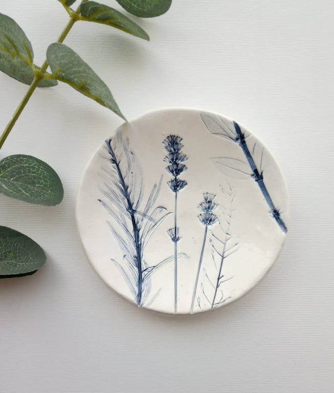 Botanical print ceramic trinket dish