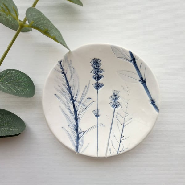 Botanical print ceramic trinket dish