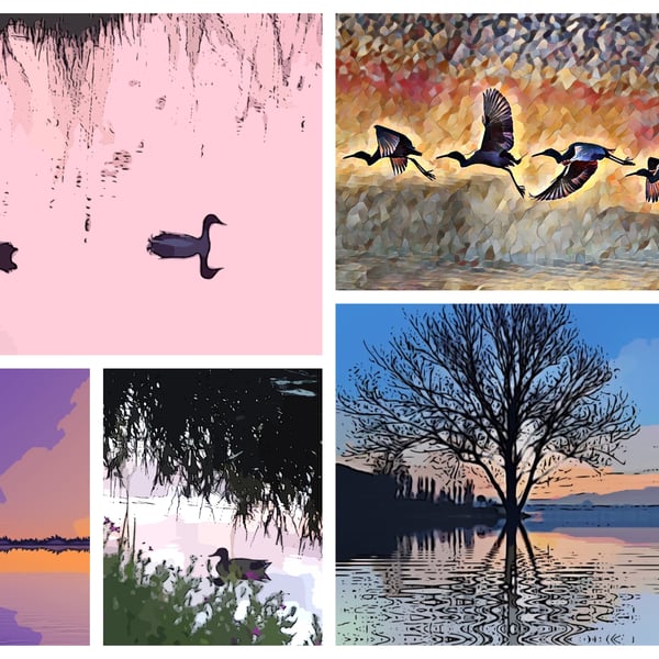 Water & Birds Greeting Art Card A5 