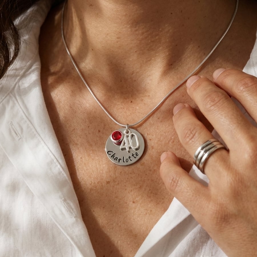 Personalised 40th Birthday Birthstone Necklace - Gift Boxed - Free Delivery