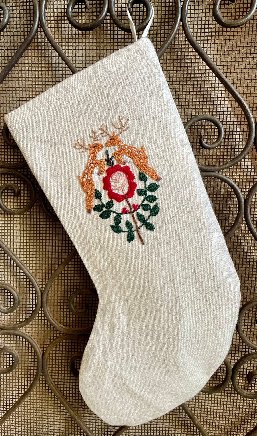 Hand Embroidered Christmas Stocking