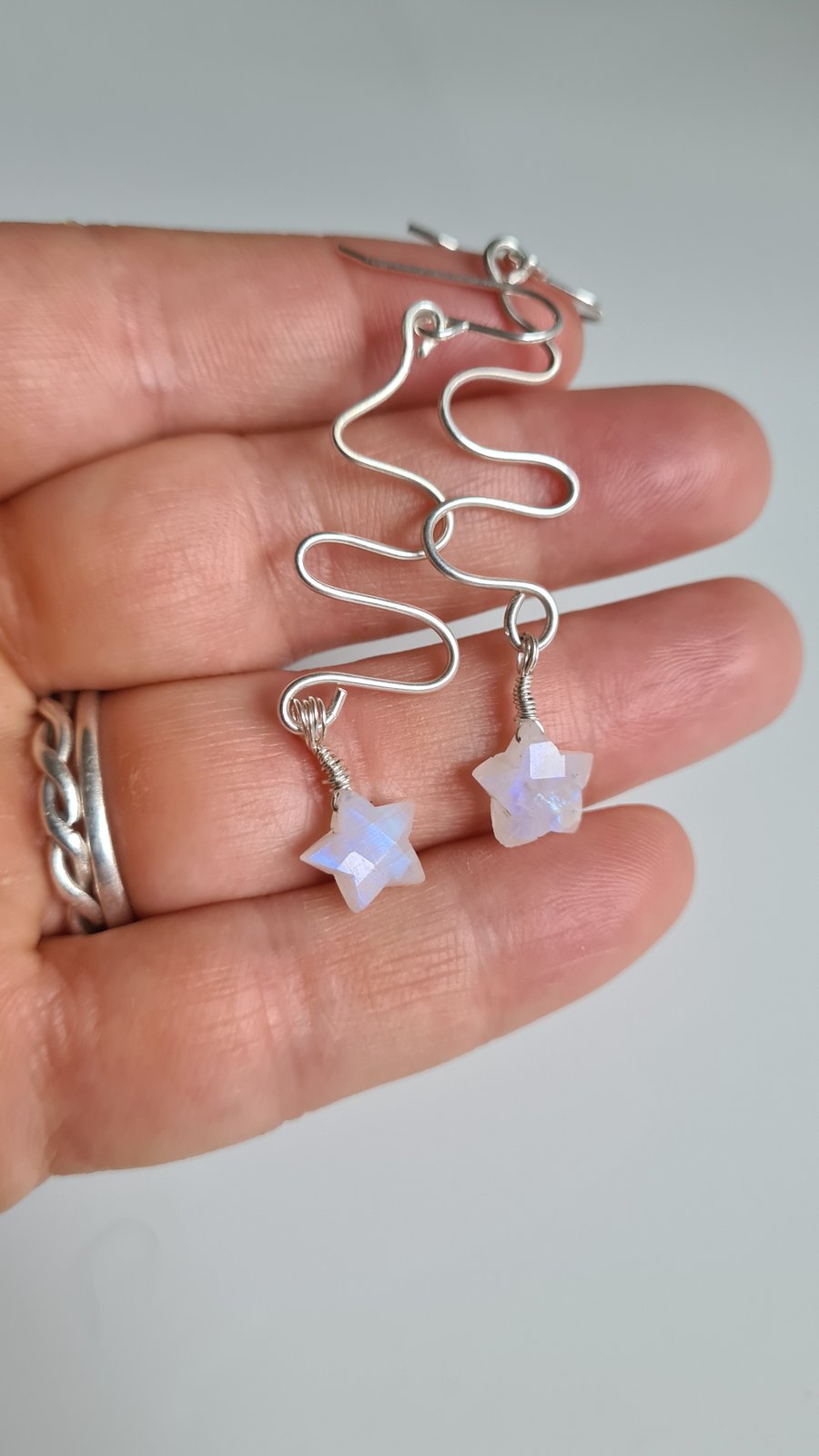 925 Silver Natural Moonstone Star Dangle Earrings Earings Gift Crystal Jewellery