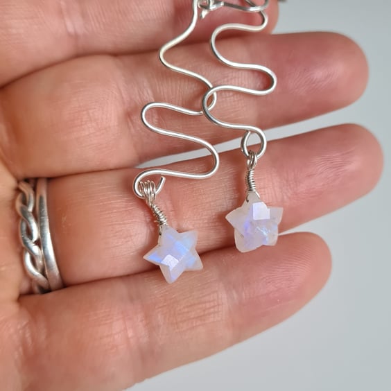 925 Silver Natural Moonstone Star Dangle Earrings Earings Gift Crystal Jewellery