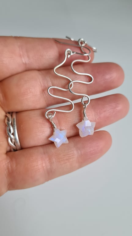 925 Silver Natural Moonstone Star Dangle Earrings Earings Gift Crystal Jewellery